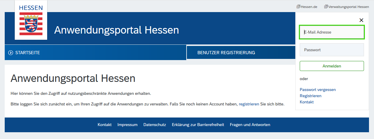Screenshot - Anwendungsportal Hessen