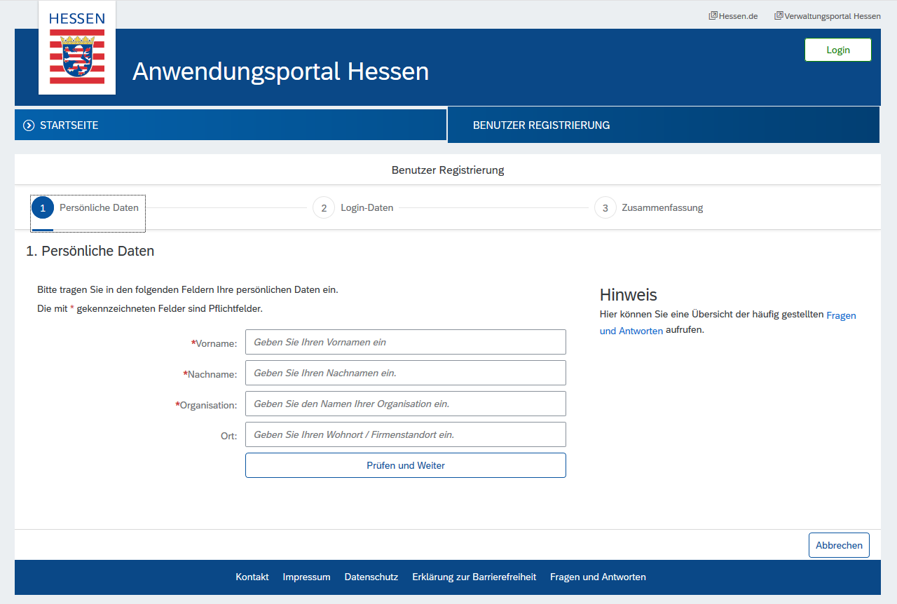 Screenshot - Anwendungsportal Hessen